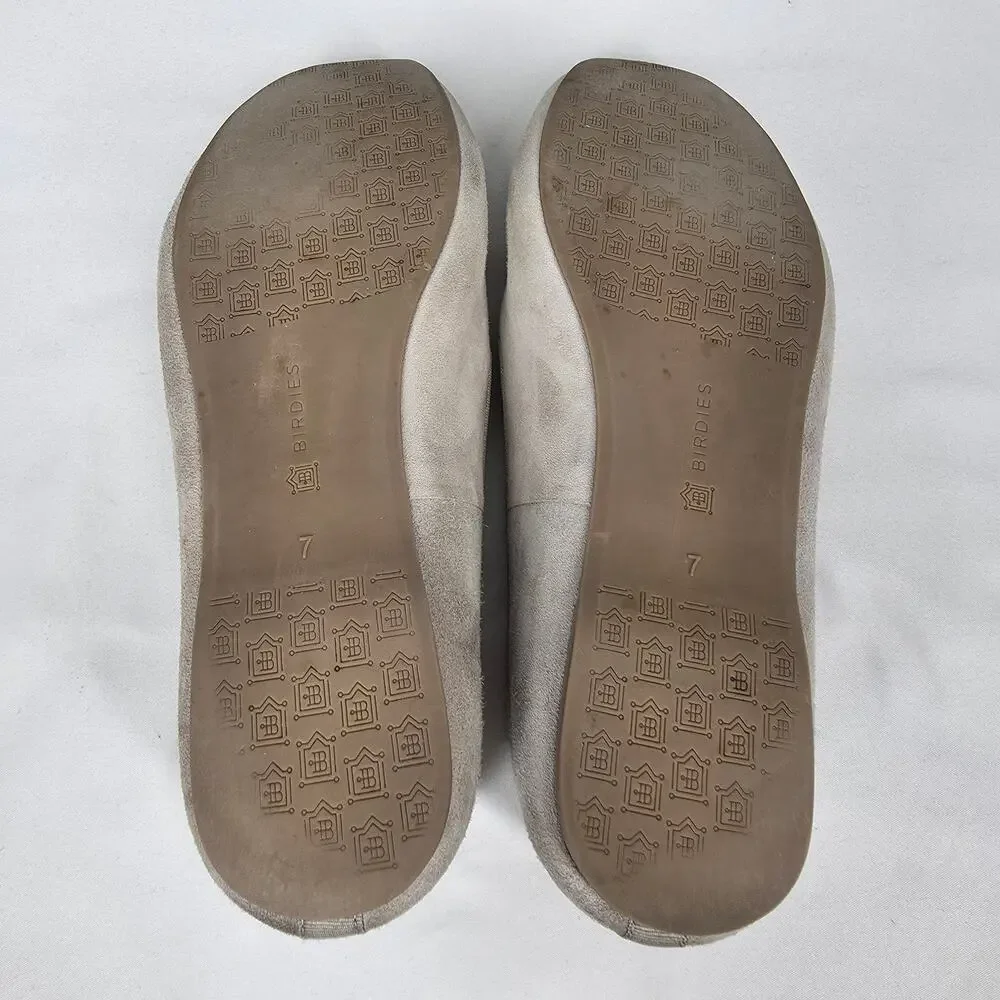 BIRDIES WOMEN'S BEIGE SUEDE LEATHER SLIP-ON FLATS – SIZE 7 – QUILTED INSOLE